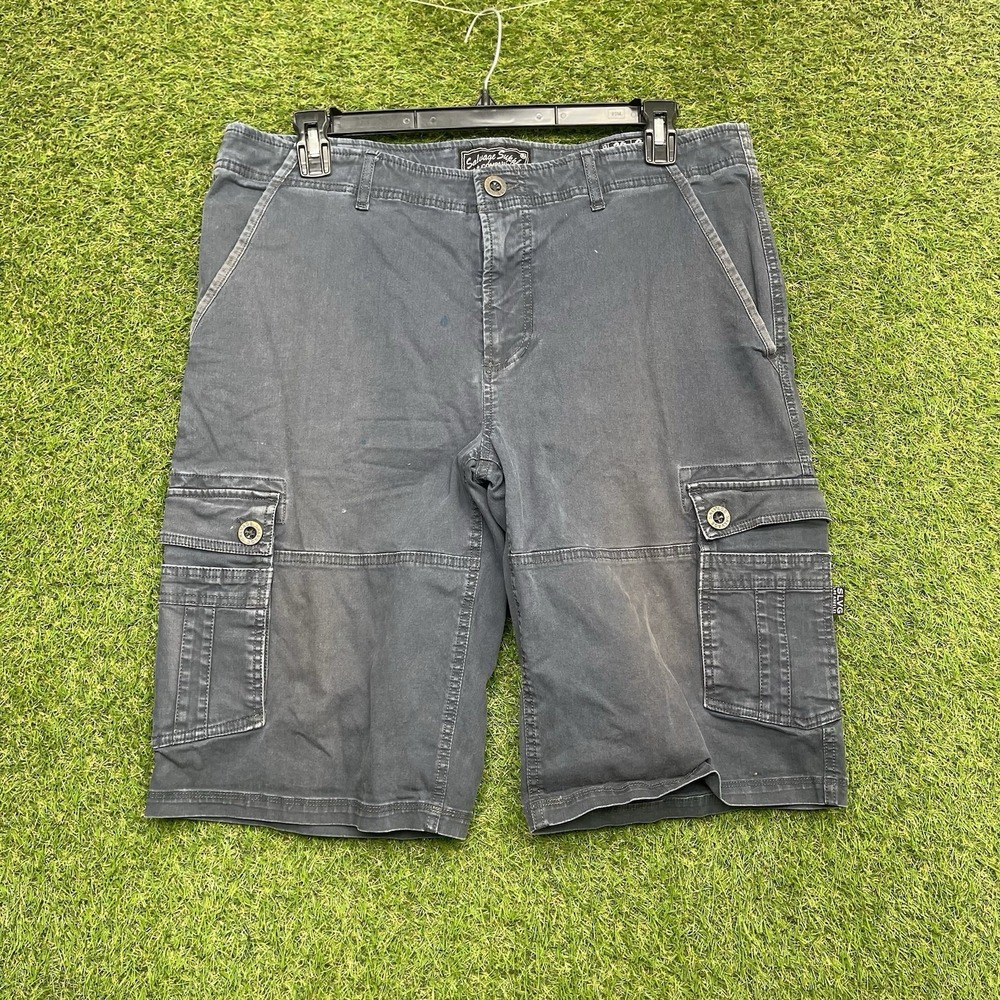 Buckle Salvage Shine Cargo Shorts Mens 36 Blue Ripstop Thick Stitch Rock Skater